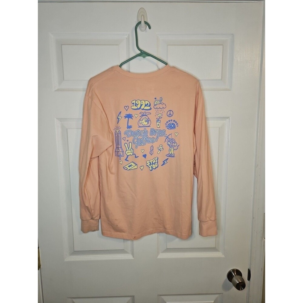 Dutch Bros Coffee Long Sleeve Pocket Shirt Womens S Small Pink 1992 Dutch Luv